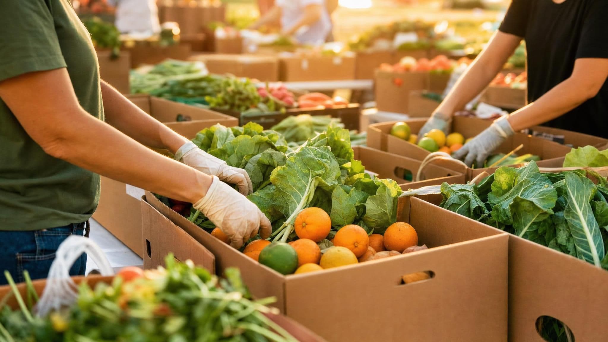 Volunteers sorting rescued produce for Market on the Move